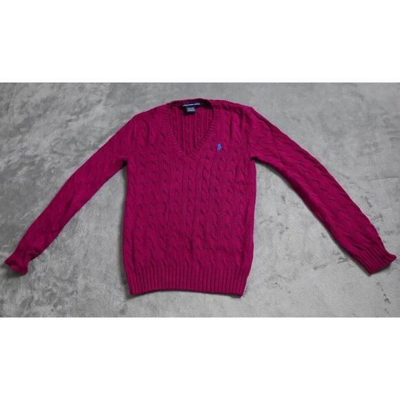 Ralph Lauren Sport Sweater Women's Medium Pink Cable Knit Long Sleeve Vintage